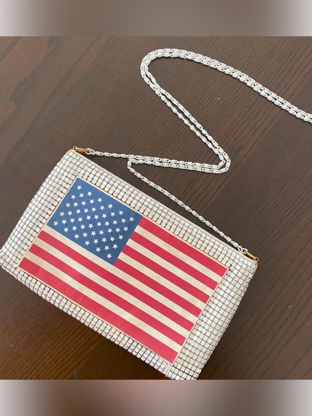 Embellished USA Flag Crossbody Bag in White and Red